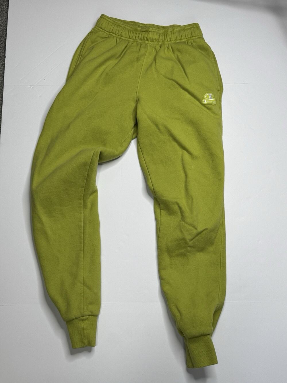 Champion Classic Fleece Joggers Men’s Small Lime Green Logo Sweatpants Pockets
